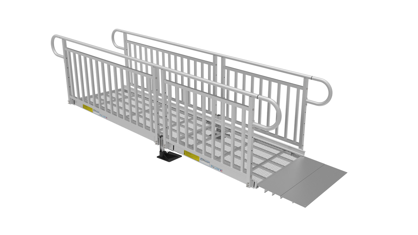 PATHWAY 3G Wheelchair Ramp Kit with Expanded Metal Surface and Vertical Picket Handrails