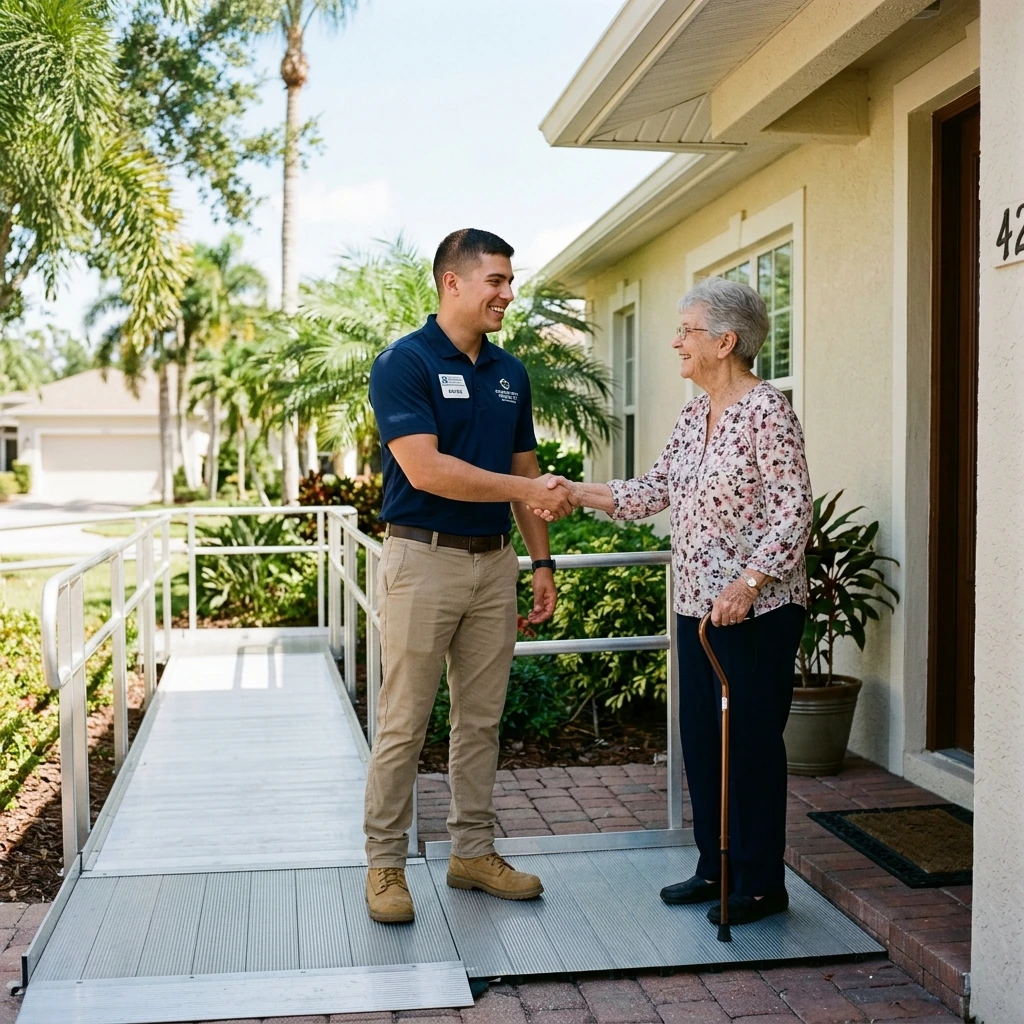 HomeAccess4U team member helping a homeowner with their new ramp